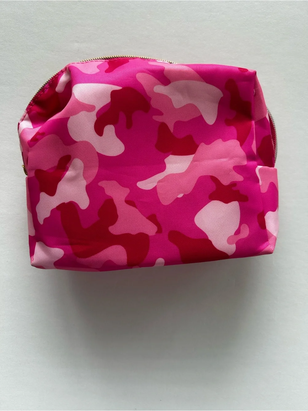 Too Faced Hot Pink Camo Makeup Pouch with Gold Logo